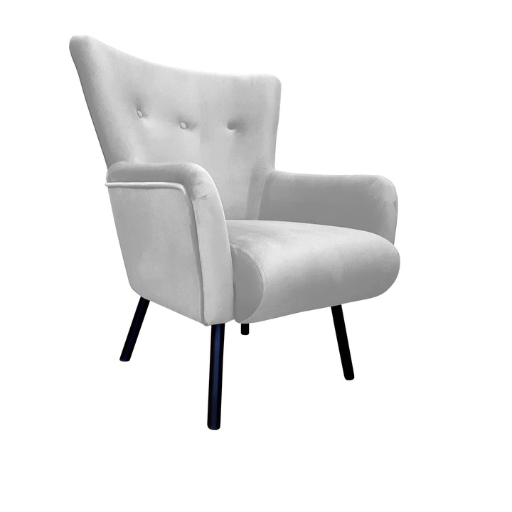 TULIP Atos fotel fekete lábakkal MG39, bársony, világosszürke