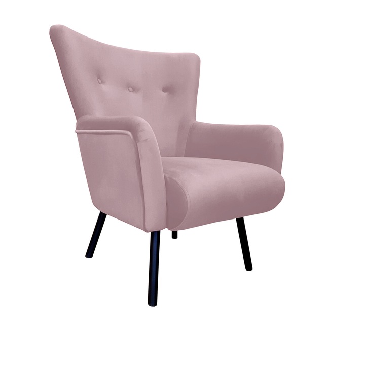 TULIP Atos fotel fekete lábakkal MG55, bársony, rózsaszín