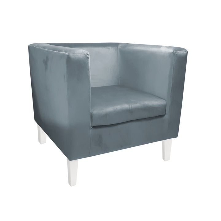 Monaco Atos fotel fehér bükkfa lábakkal BL06, bársony, szürke-kék