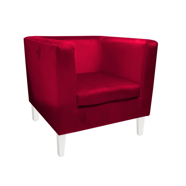 Monaco Atos fotel fehér bükkfa lábakkal MG31, bársony, piros