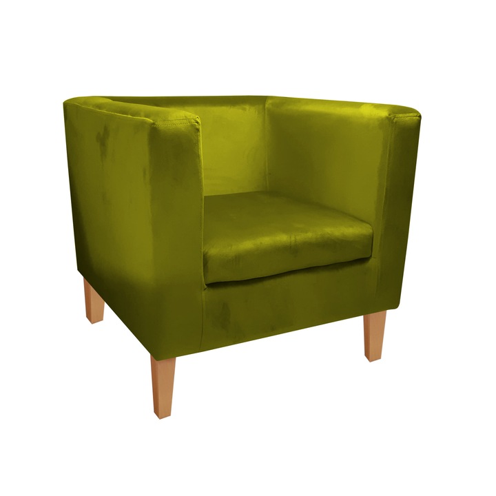 Monaco Atos fotel bükkfa lábakkal BL75, bársony, olíva