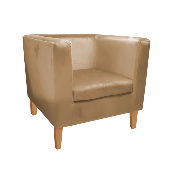 Monaco Atos fotel bükkfa lábakkal MG06, bársony, világosbarna