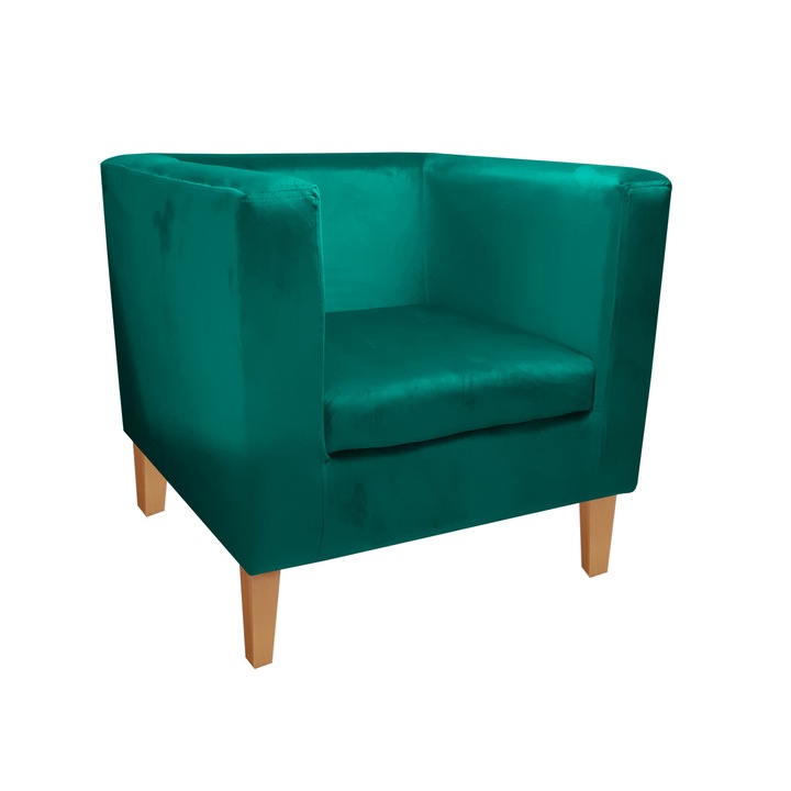 Monaco Atos fotel bükkfa lábakkal MG20, bársony, türkiz