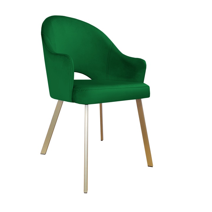 Atos Velvet szék, hordó zöld, arany fém lábak, 87x65x53cm, fém/bársony