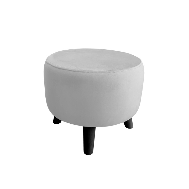 Atos zsámoly, ALA puff, modern dizájn, MAGIC VELVET anyag, világosszürke színű, méretei 40x40x36cm, 4 db fekete lábú készlet