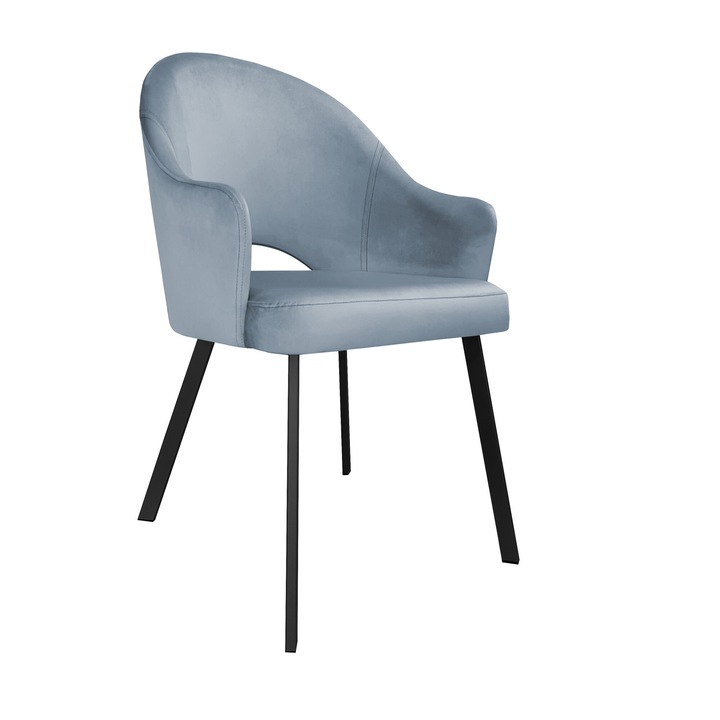 Atos Velvet szék, szürke-kék, 87x65x53cm, kapacitás 120kg, fekete fém lábak, fém/bársony