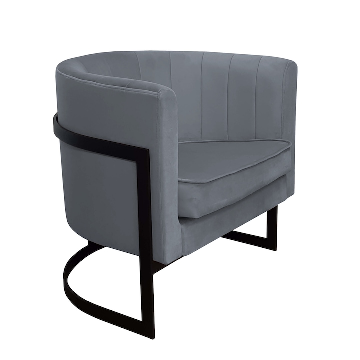 Glamour fix fotel, Atos, bársony, 60x50x74 cm, fekete/szürke