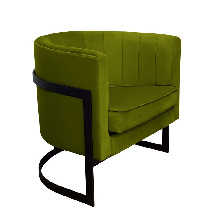 Glamour fix fotel, Atos, bársony, 60x50x74 cm, fekete/olívazöld