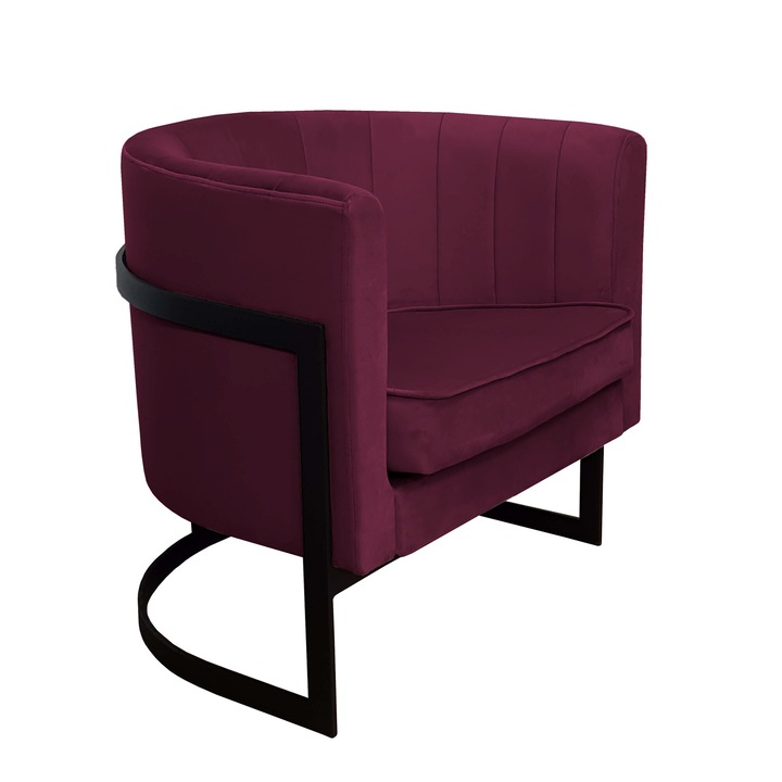 Glamour fix fotel, Atos, bársony, 60x50x74 cm, fekete/lila