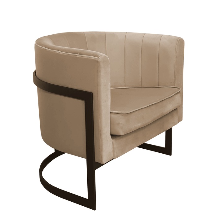 Glamour fix fotel, Atos, bársony, 60x50x74 cm, fekete/világosbarna