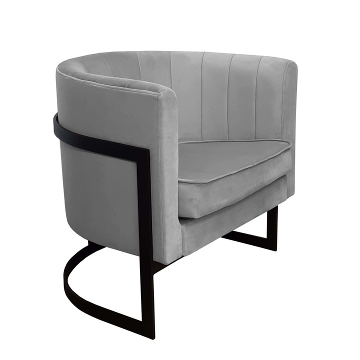 Glamour fotel, Atos, bársony, szürke, 74x60x50cm