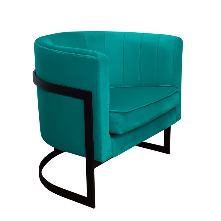 Glamour fix fotel, Atos, bársony, 60x50x74 cm, fekete/türkiz