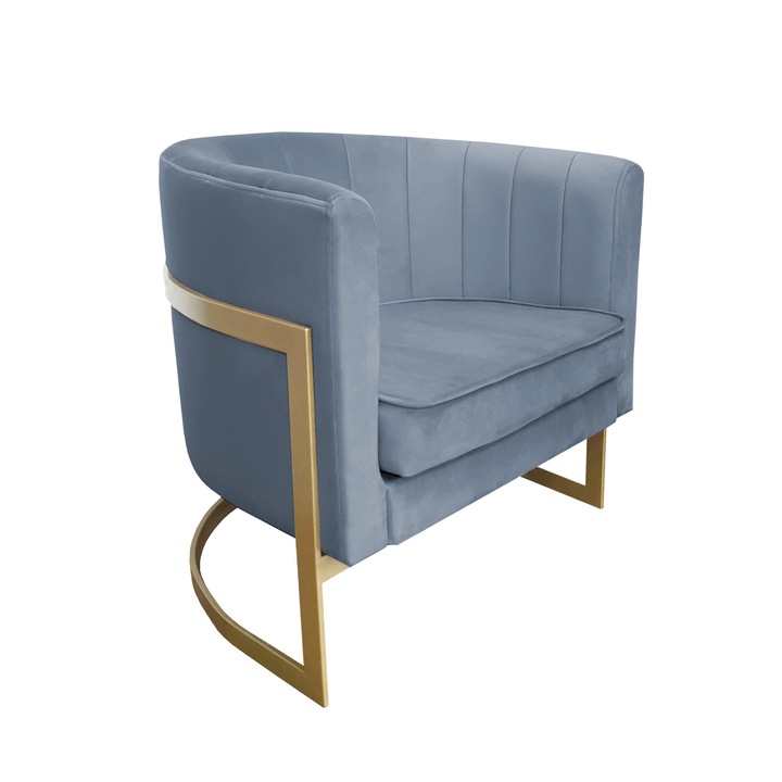 Glamour fix fotel, Atos, bársony, 60x50x74 cm, arany/kék-szürke