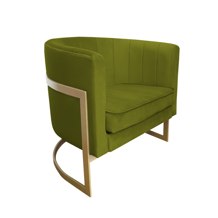 Glamour fix fotel, Atos, bársony, 60x50x74 cm, arany/olíva zöld
