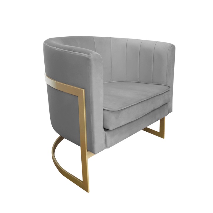 Glamour fotel, Atos, arany alap, szürke, 74x60x50cm