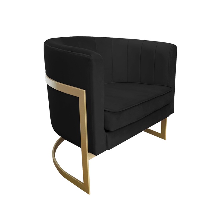 Фотьойл Glamour, Atos, златиста рамка, кадифе, черно, 74x60x50см