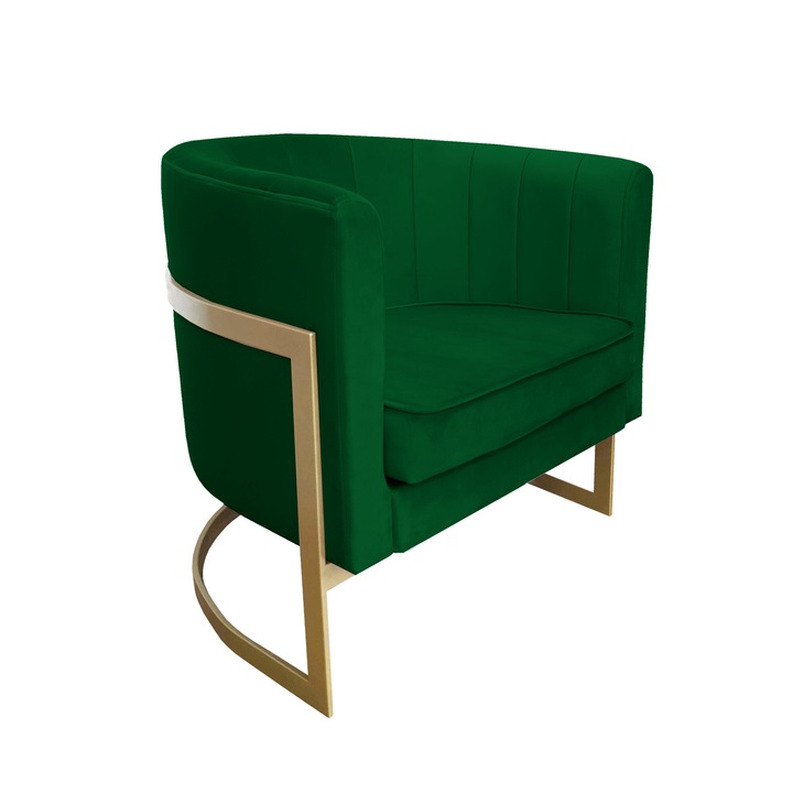 Glamour fix fotel, Atos, bársony, 60x50x74 cm, arany/üvegzöld