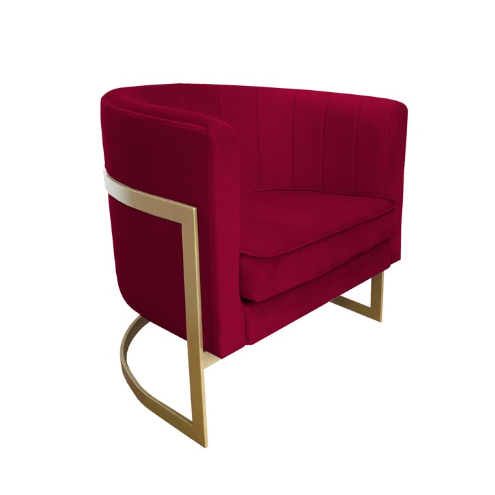Glamour fotel, Atos, piros bársony kárpitozás, arany alap, 74x60x50cm