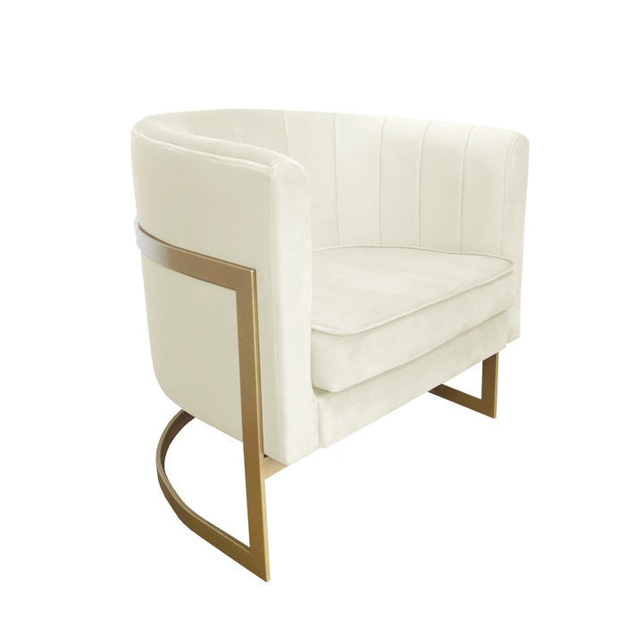 Glamour fotel, Atos, arany alap, bársony, krém, 74x60x50cm