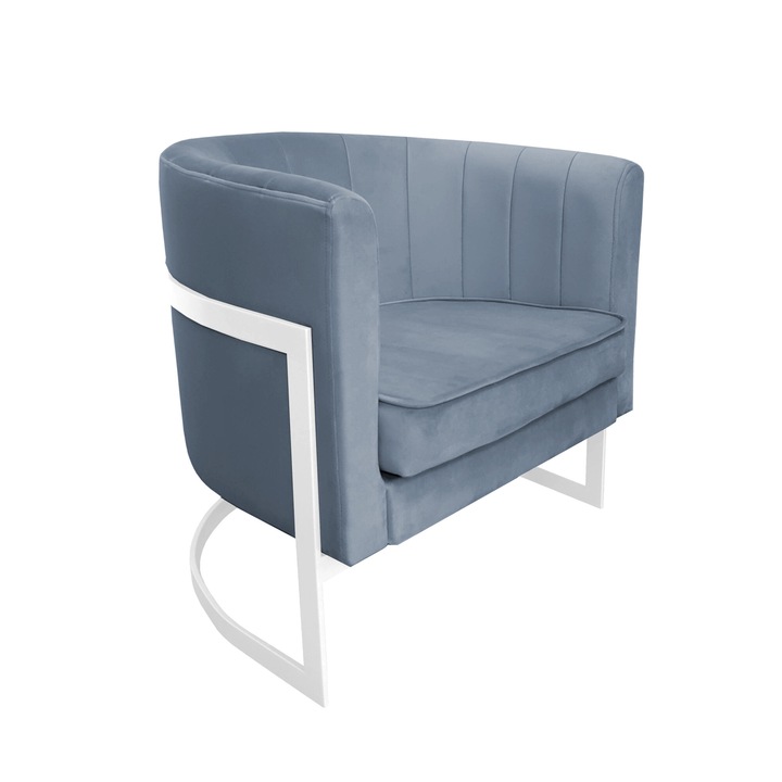 Glamour fix fotel, Atos, bársony, 60x50x74 cm, fehér/kékesszürke