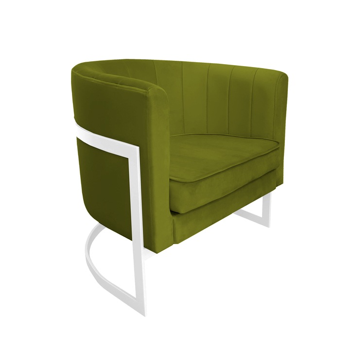 Glamour fix fotel, Atos, bársony, 60x50x74 cm, fehér/olívazöld