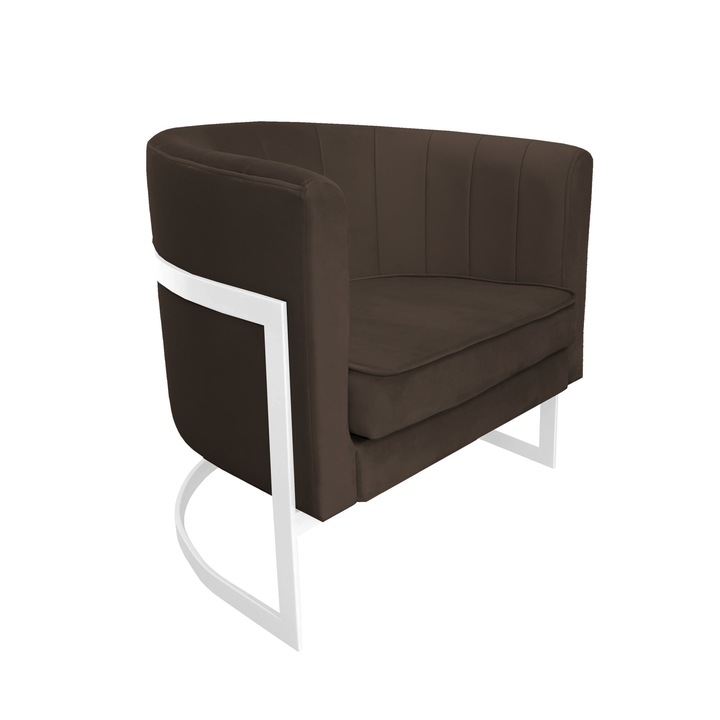 Glamour fix fotel, Atos, bársony, 60x50x74 cm, fehér/barna