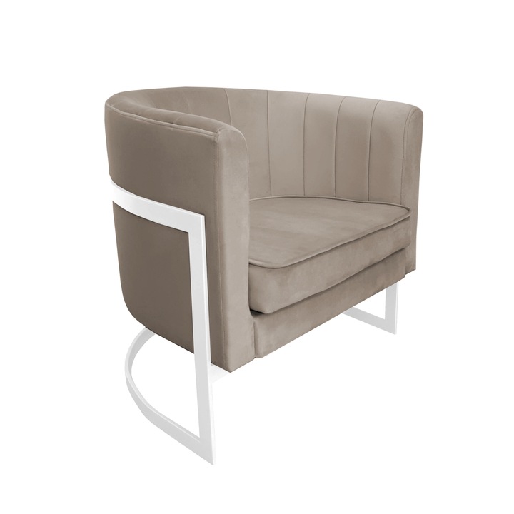 Glamour fix fotel, Atos, bársony, 60x50x74 cm, fehér/bézs