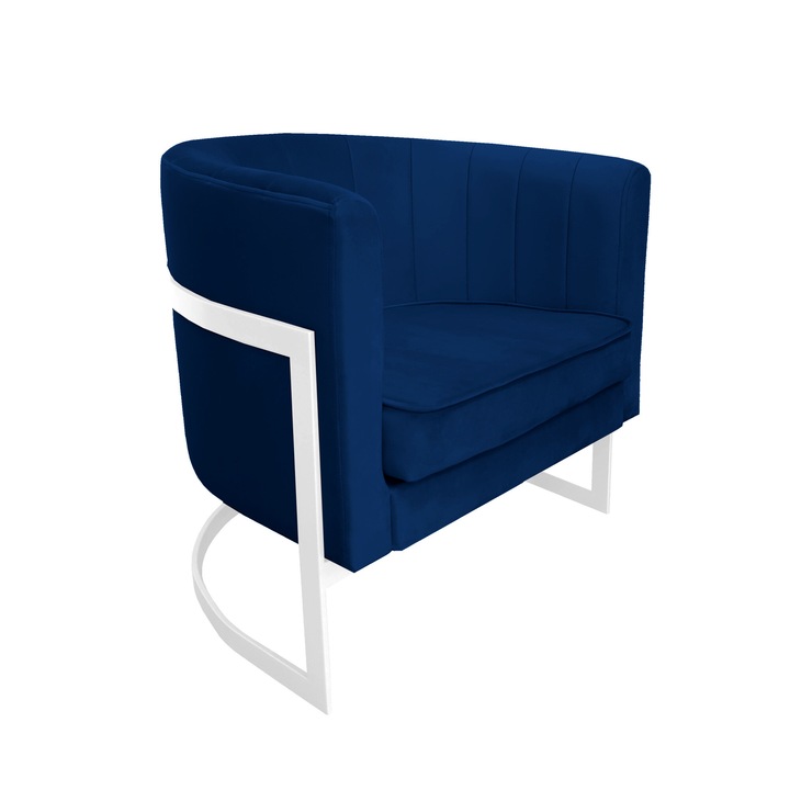 Glamour fix fotel, Atos, bársony, 60x50x74 cm, fehér/tengerkék