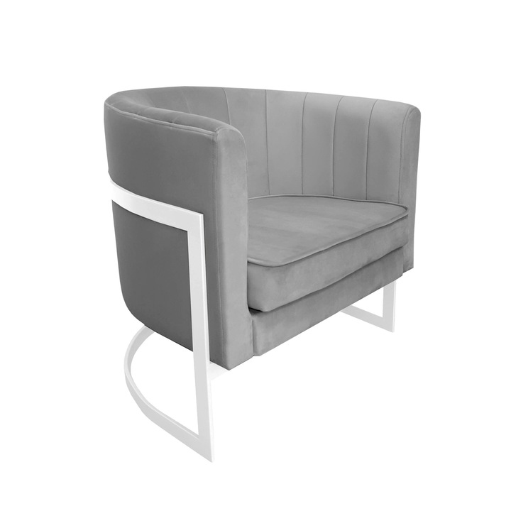 Glamour fix fotel, Atos, bársony, 60x50x74 cm, fehér/szürke