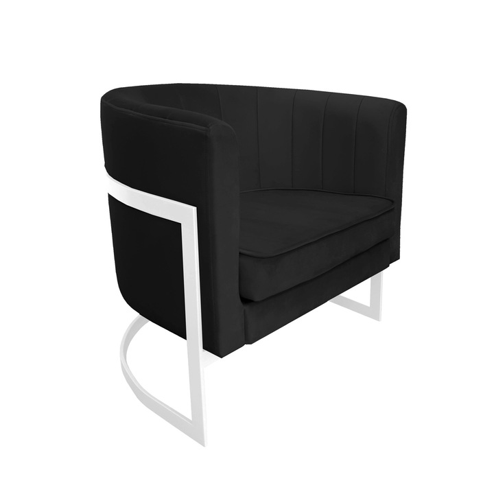 Glamour fix fotel, Atos, bársony, 60x50x74 cm, fehér/fekete