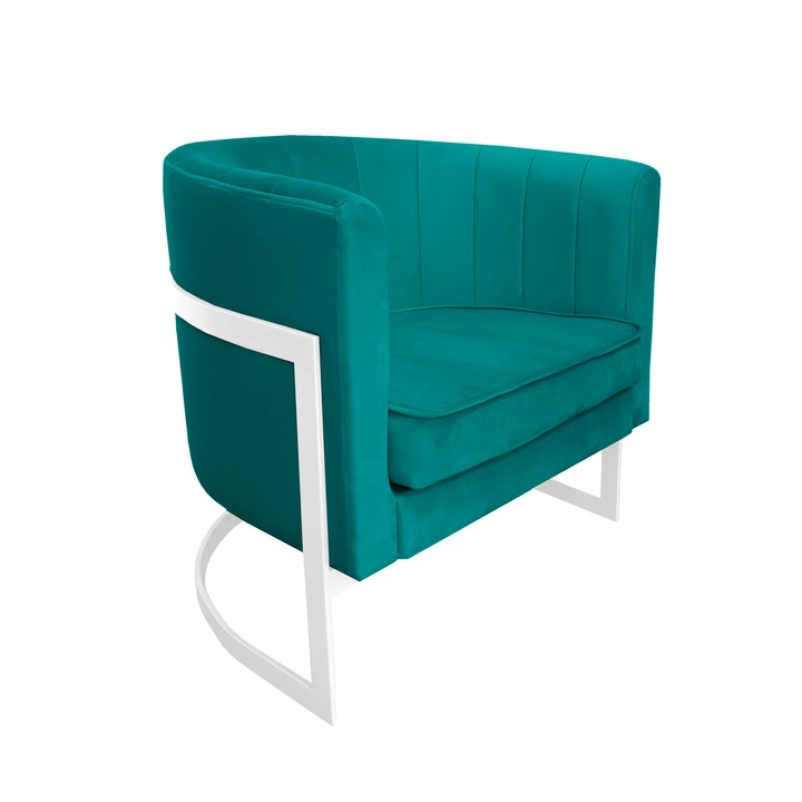 Glamour fix fotel, Atos, bársony, 60x50x74 cm, fehér/türkiz