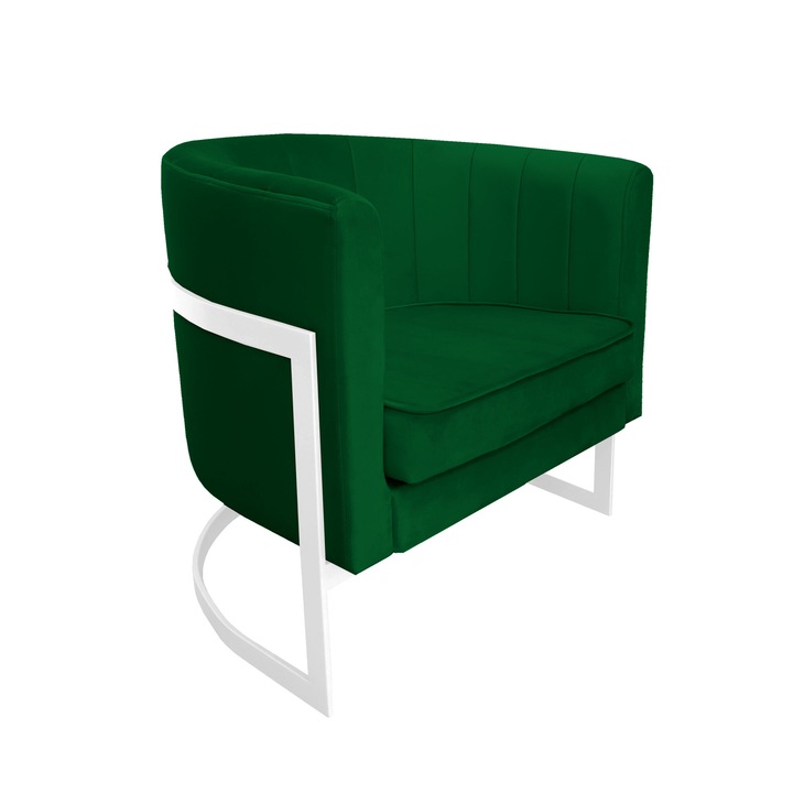 Glamour fix fotel, Atos, bársony, 60x50x74 cm, fehér/üvegzöld