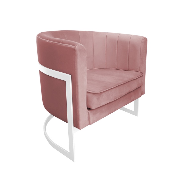 Glamour fix fotel, Atos, bársony, 60x50x74 cm, fehér/rózsaszín
