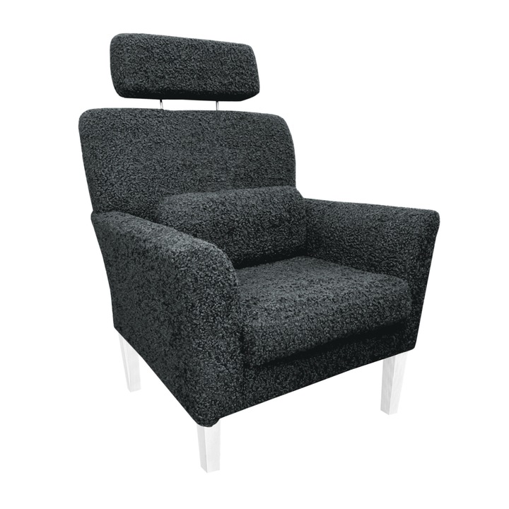 Denver fotel, Atos, sötétszürke, fejtámlával és párnával, méretei 81x72x99cm