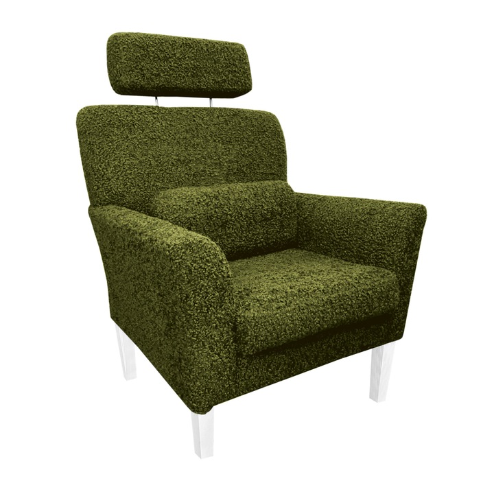 Denver fotel, Atos, olíva zöld, párnával, fehér lábakkal