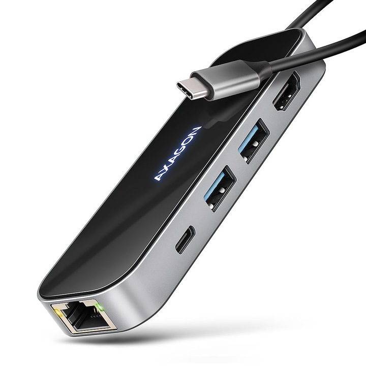 USB-C хъб 6in1 Axagon, 5Gbps, черен, 13x110x35mm