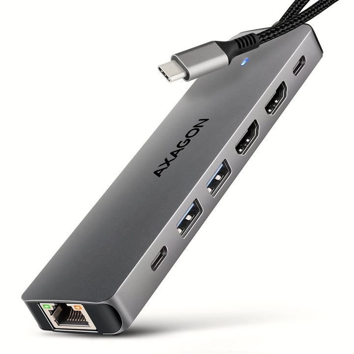 Хъб USB-C 7в1 Axagon, алуминий, двоен 4K