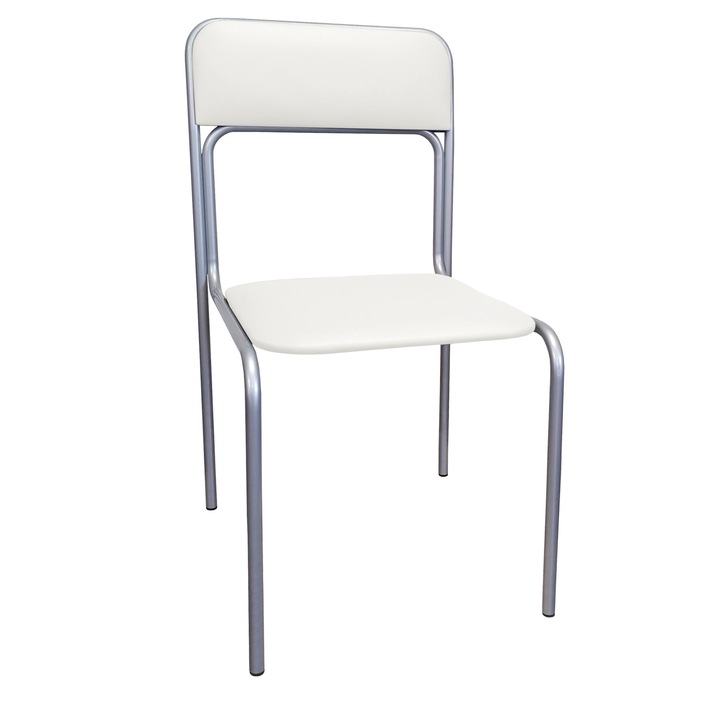 Стол, Atos, конферентен, сиво/бял, еко кожа, 81x44x46см