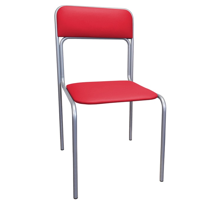 Стол, Atos, конферентен, сиво/червено, еко кожа, 81x44x46см