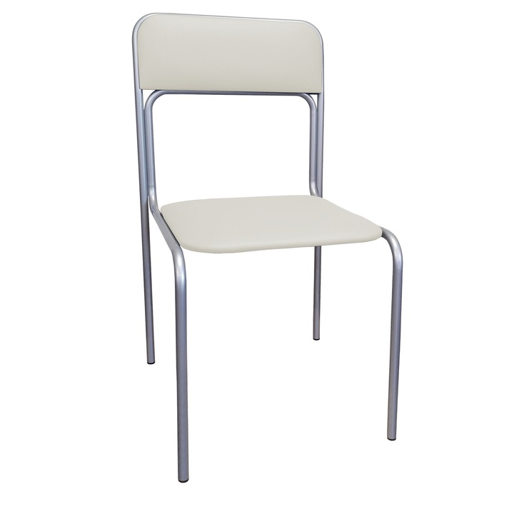 Стол, Atos, конферентен, сив/кремав, еко кожа, 81x44x46см