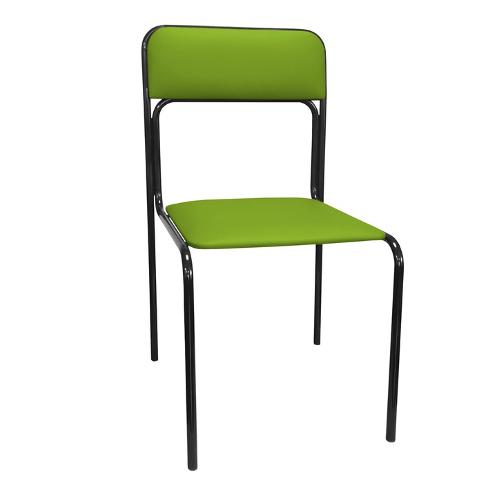 Стол, Atos, конферентен, еко кожа/метал, черен/лайм зелен, 81x44x46 см, стифируем