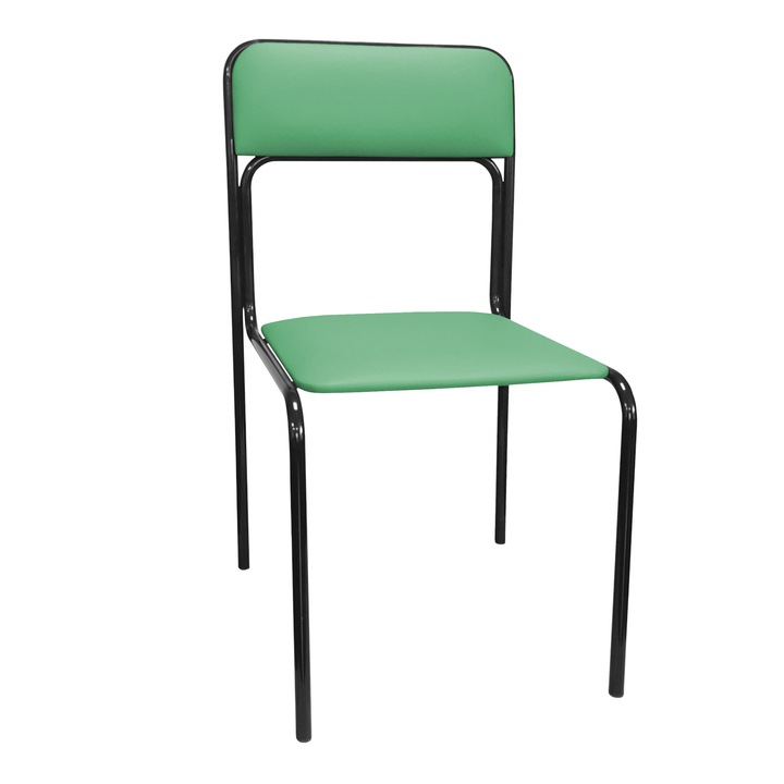 Стол, Atos, конферентен, еко кожа, черен/зелен, 81x44x46см