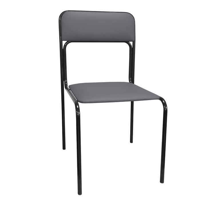 Стол, Atos, конферентен, черен метал, сива тапицерия от еко кожа, 81x44x46 см, стифируем