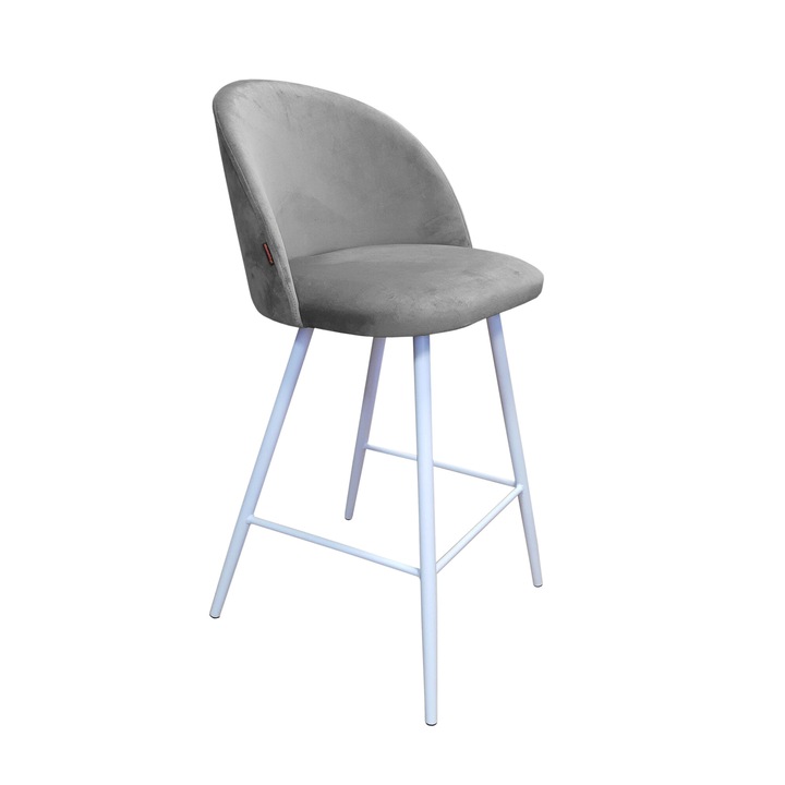 Бар стол Colin, Atos, тапицерия сиво кадифе, височина 96 см, бяла основа