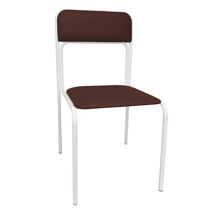 Стол, Atos, конферентен, бял/кафяв, еко кожа, 81x44x46 см, стифиращ се