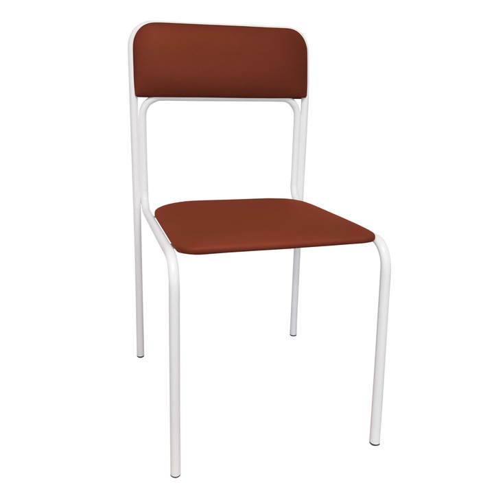 Стол, Atos, конферентен, бял/кафяв, еко кожа, 81x44x46 см, стифиращ се