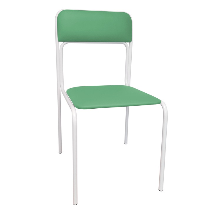 Стол, Atos, конферентен, бяло/зелено, еко кожа, 81x44x46см