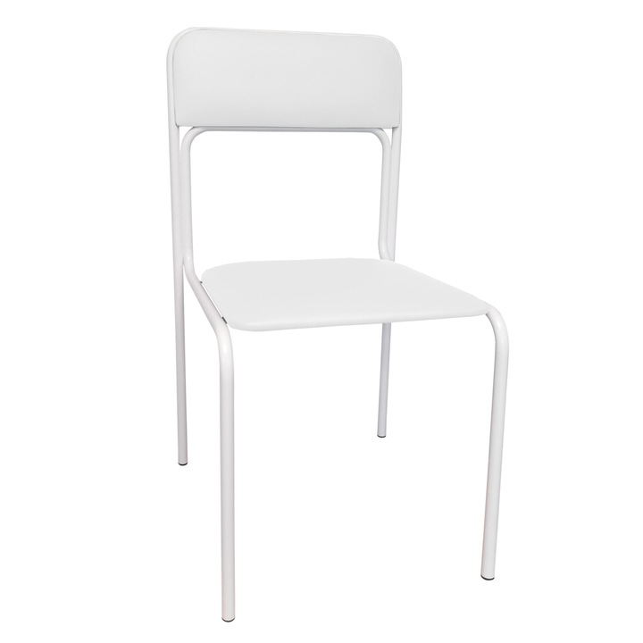 Стол, Atos, конферентен, бял, еко кожа, 81x44x46см