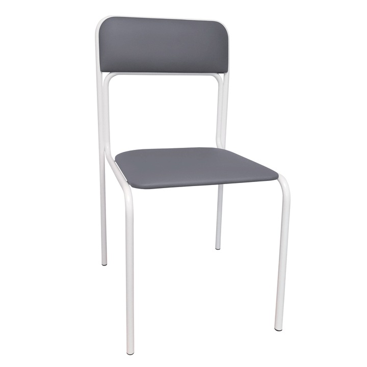 Стол, Atos Tulipan, конферентен, сив, 81x44x46 см, стифиращ се, бяла рамка