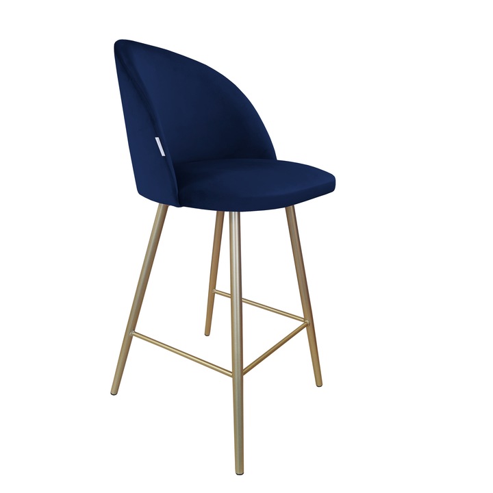 Colin bárszék, Atos, bársony kárpitozás, fém talp, kék, 96x54x43cm